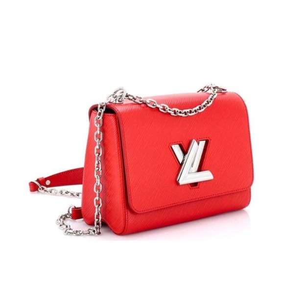 Louis Vuitton Handbags - Louis Vuitton Red Twist Lock Crossbody Bag with Silver Chain